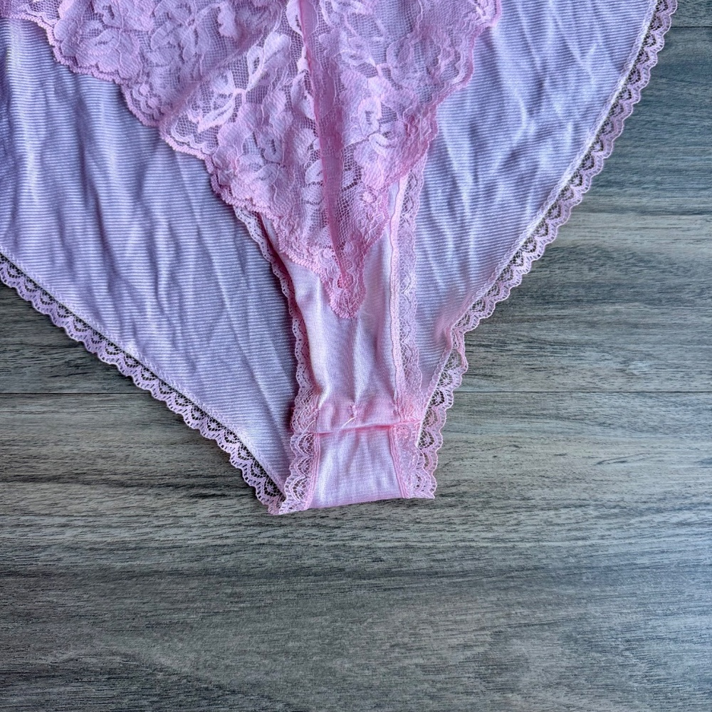 Coquette 90s Delicates Light Pink Lace Teddy High Cut Sheer Mesh‎ Lingerie - Picture 6 of 13